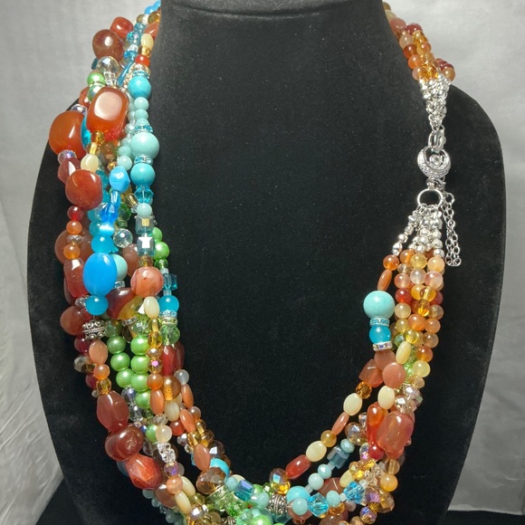 Statement Multi-Strand Gemstone Necklace – 24” Artisan made - Picture 4 of 11